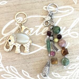 Vintage Gold Elephant & Silver,Boho,green,Key chain,purse,backpack charm set💕